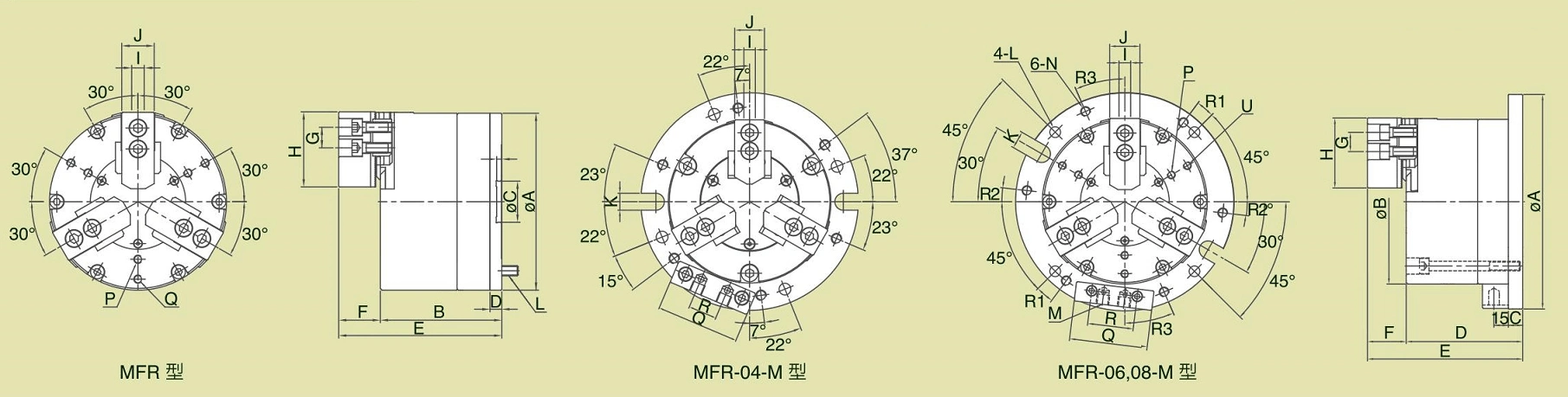 MFR,MFR-M Крепление для 3-кулачковых пневматических патронов (двойной поршень)